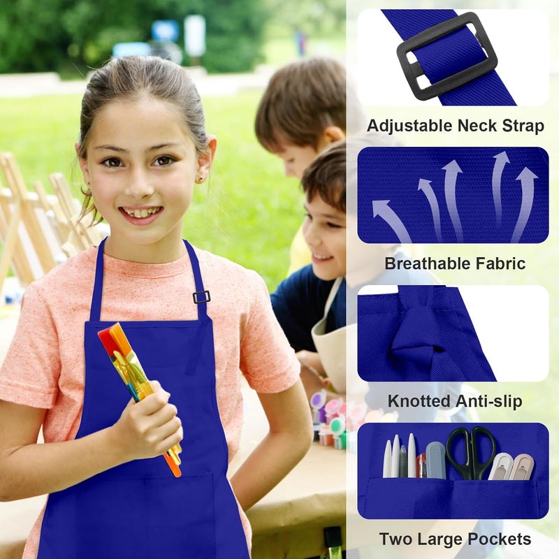 imeago 15 PCS Kids Aprons with Pockets Adjustable Chef Painting Aprons Bulk for Girls Boys Aged 6-13 Cooking Baking Crafting - Image 2